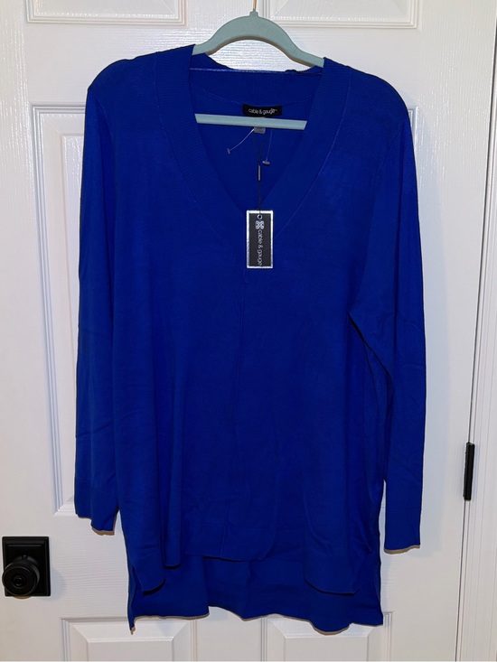 Cable & Gauge Tops - NWT Cable & Gauge Nautical Royal Blue V‑Neck Pullover Knit Tunic Top. 2X